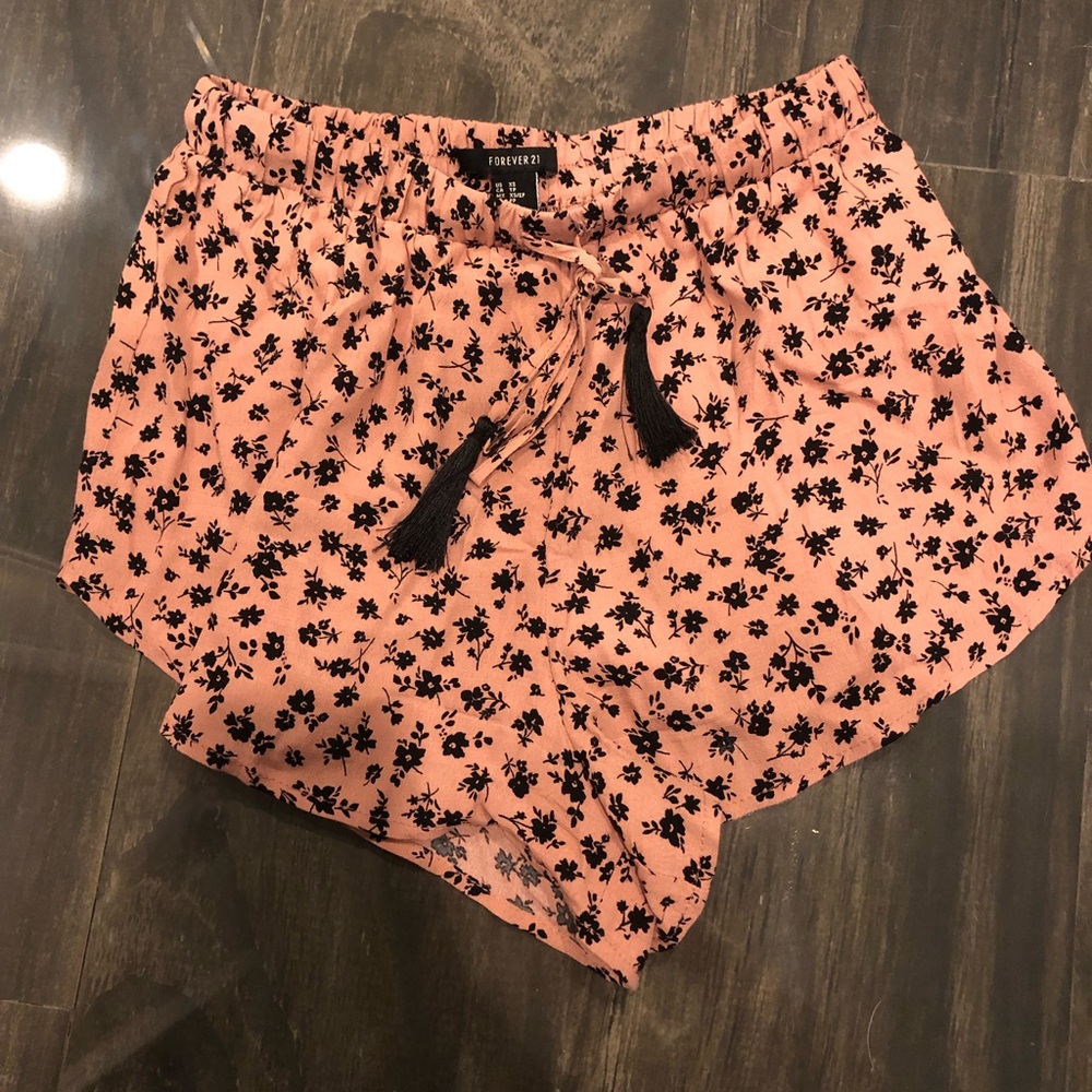 Pink and black flowy shorts